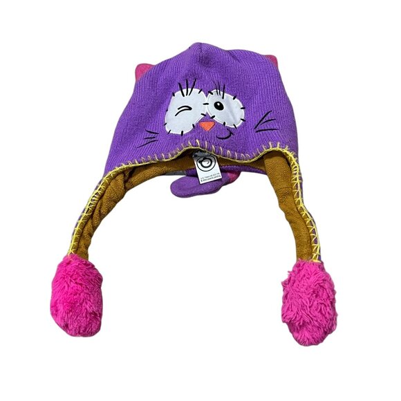 Flipeez Purple & Pink Cat Winter Hat With Ear Flaps For Kids - Picture 1 of 1